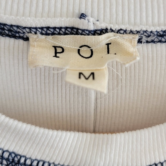 POL | White Ribbed Short Sleeve Tee with Navy Stitching Size Medium - Picture 2 of 4